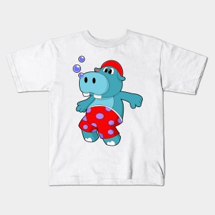 Hippo at Swimming with Swimming trunks Kids T-Shirt